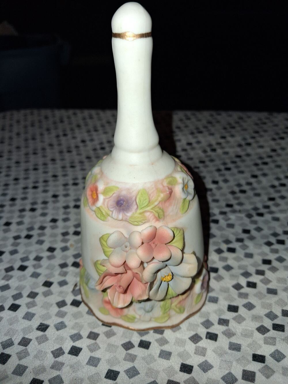 Ceramic Floral Bell Hand Painted Raised Relief Matte Finish Collectible